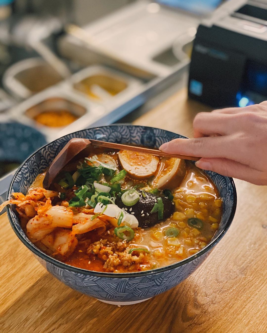 Our kimchi soup? homemade daily fresh noodles, eggs, corn, bean sprouts, spring onion, sesame, spicy, shiitake, pork slices, ground pork, and ofcourse kimchi? .
.
.
Handmodel: @lottevwanrooij ?
.
#XuNoodleBar #Tilburg #Noodles #Asian #Chinese #Food #Hotspot #FollowUs #SendNoods #foodie #instafood #Kimchi